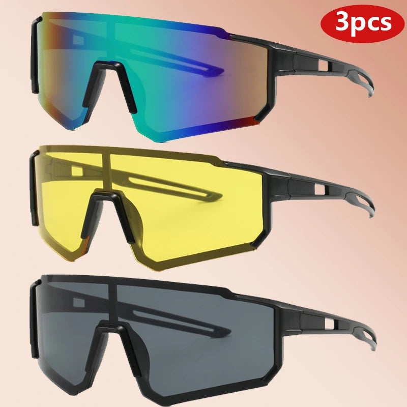 3 Pack Classic Outdoor Sport Sunglasses - Large Frame Unisex Integrated Goggles