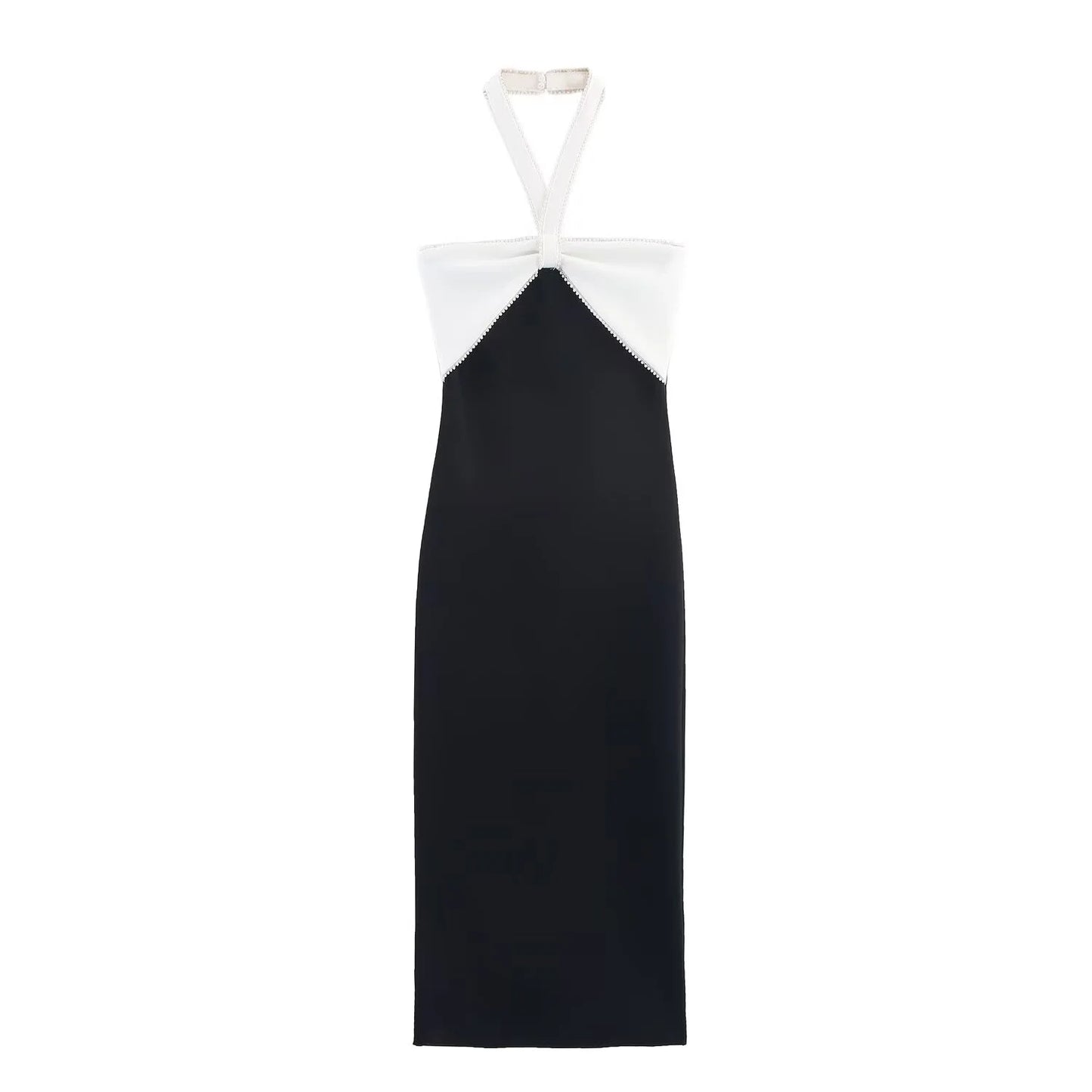 Women's Elegant Bow Detail Elastic Midi Dress with Beading