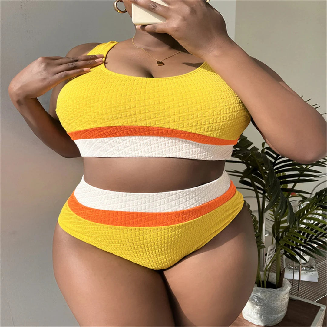 High Waist Splicing Bikini Set Plus Size