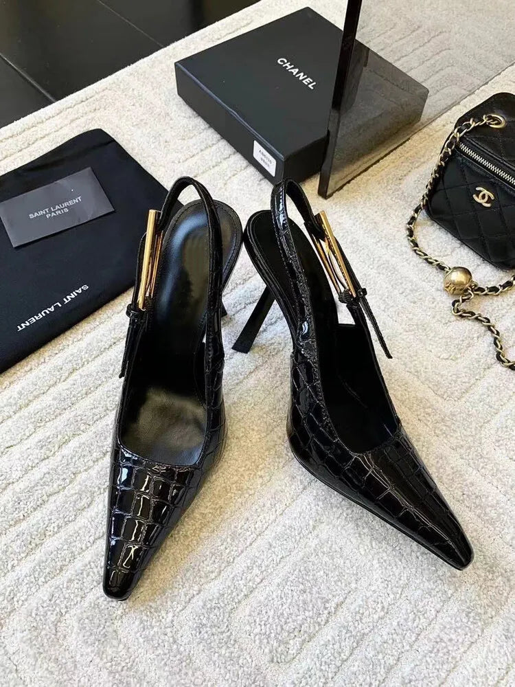 Women's Pointed Stiletto Sandals - One-Line Buckle Strap High Heels