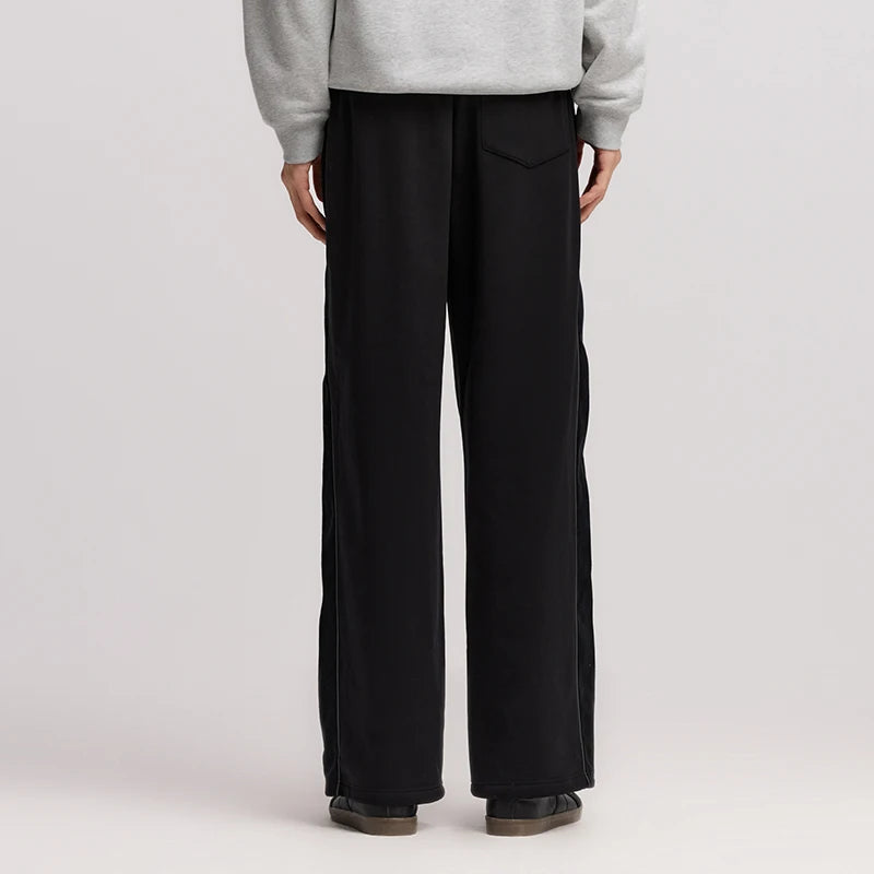 Men's Winter Knit Trousers - Loose Straight Leg Couple Casual Pants Black