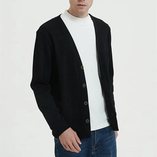 Spring Autumn Cotton V-Neck Cardigan - Smart Casual Knit Sweater Coat