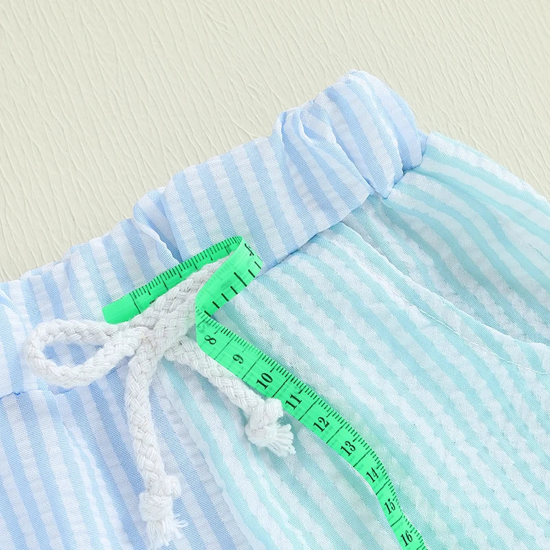 Toddler Boys Casual Outfit Set - Letter Embroidery Polo T-Shirt with Stripe Shorts