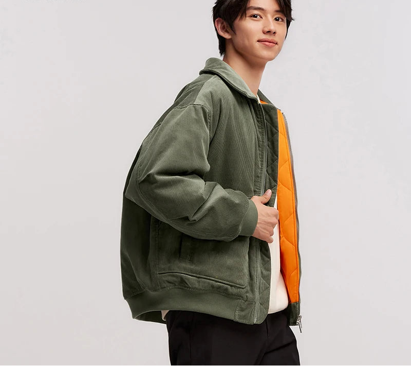 Men's Corduroy Pilot Jacket - Thick Oversize Cotton Winter Jacket