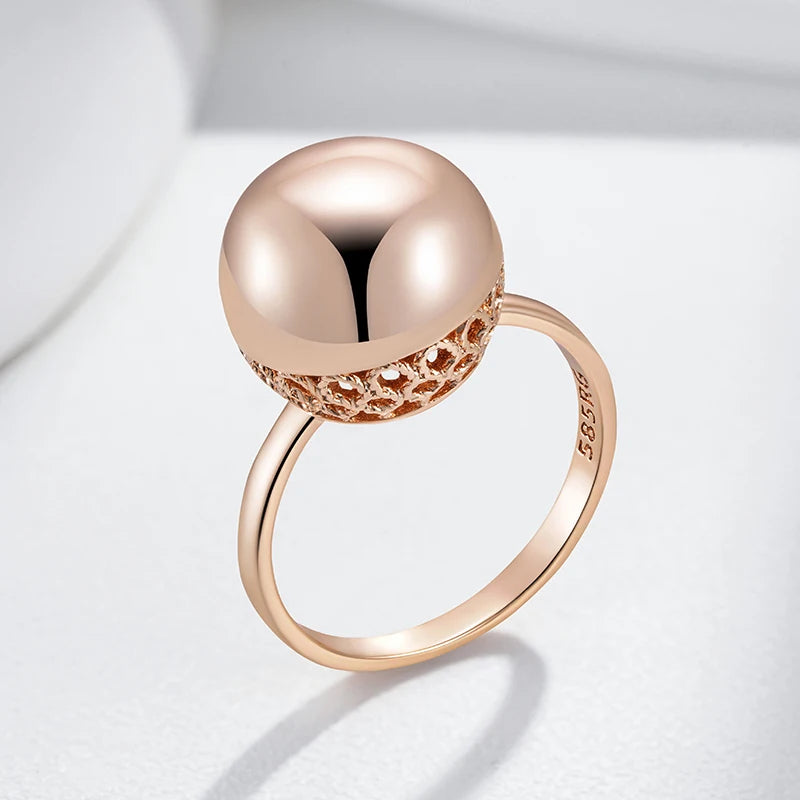 Statement Rose Gold Ball Ring - Glossy Wedding Band