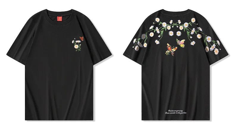 Men's Guochao short-sleeved Butterfly Embroidery Round Neck Cotton T-Shirt