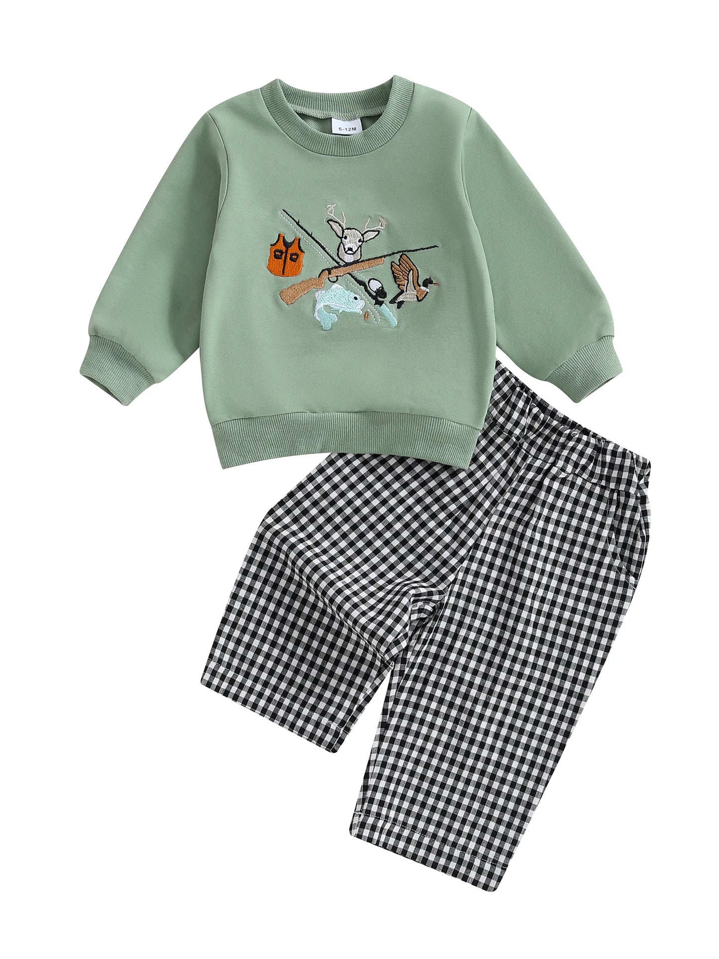 Infant Baby Boy 2-Piece Fall Clothes Set - Animal Embroidery Sweatshirt & Pants (0-3Y)