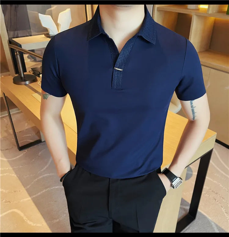 Men's Summer Slim Fit Casual Short Sleeve Style Turn Down Collar Polo Shirt