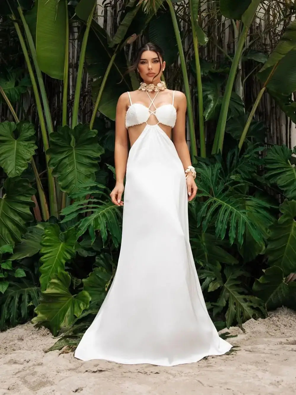 Strappy Cut-Out Halter Maxi Dress - Elegant Beach Cover-Up Party Dress