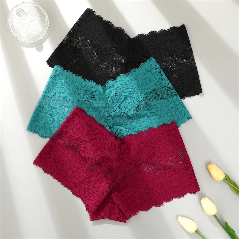 Lace Panties 3Pcs/set Women Sexy Boyshort Underwear Low Waist Floral Underwear S-XL Ladies Underpants Sexy Lingerie New