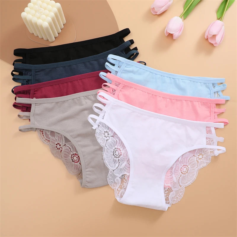 Women's 3PCS Lace Floral Underpants - Triple Belts Low-Waist Briefs Soft Lingerie