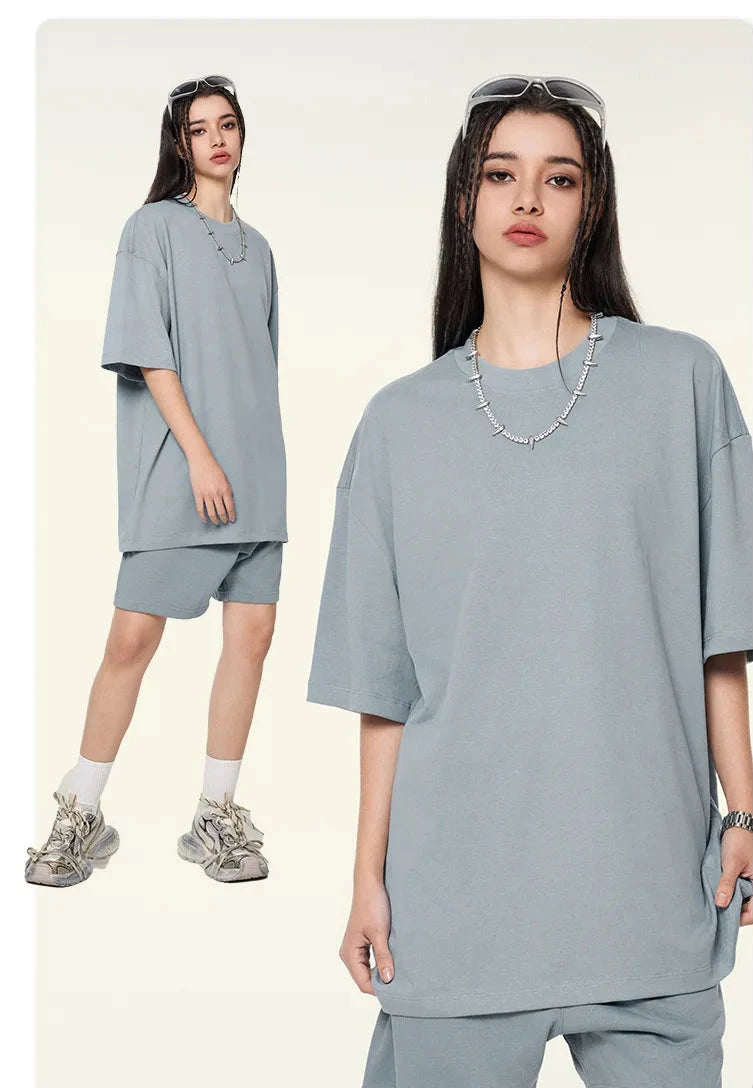 Women's 100% Cotton Loose Round Neck Short Sleeved T-Shirt and Shorts  Set