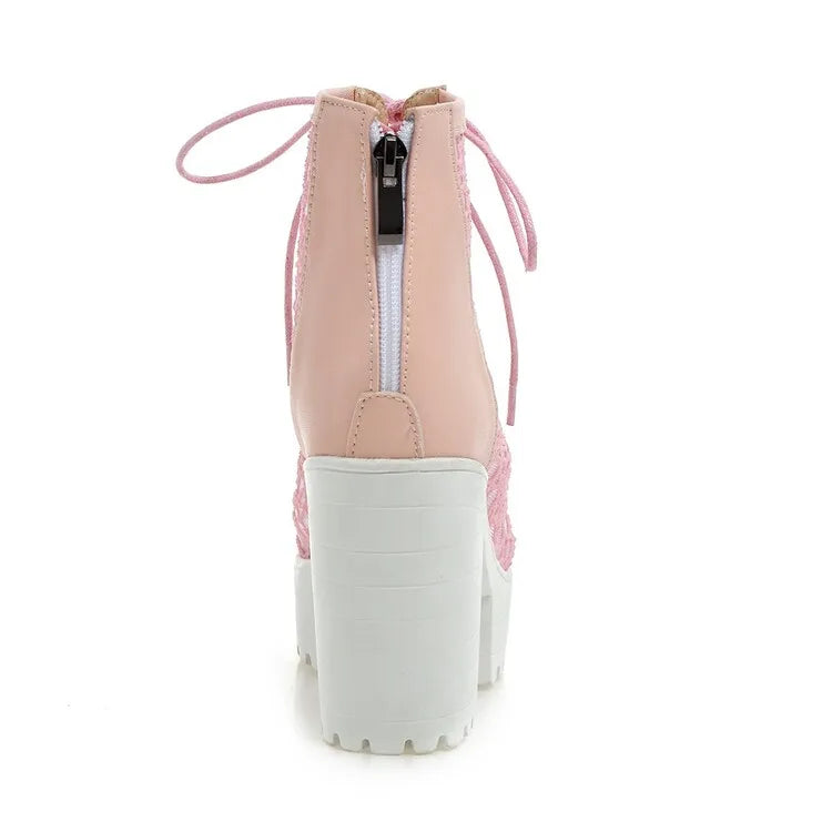 Women's Open Toe Summer Short Back Zipper Leather Mesh Hollow Cool Boots