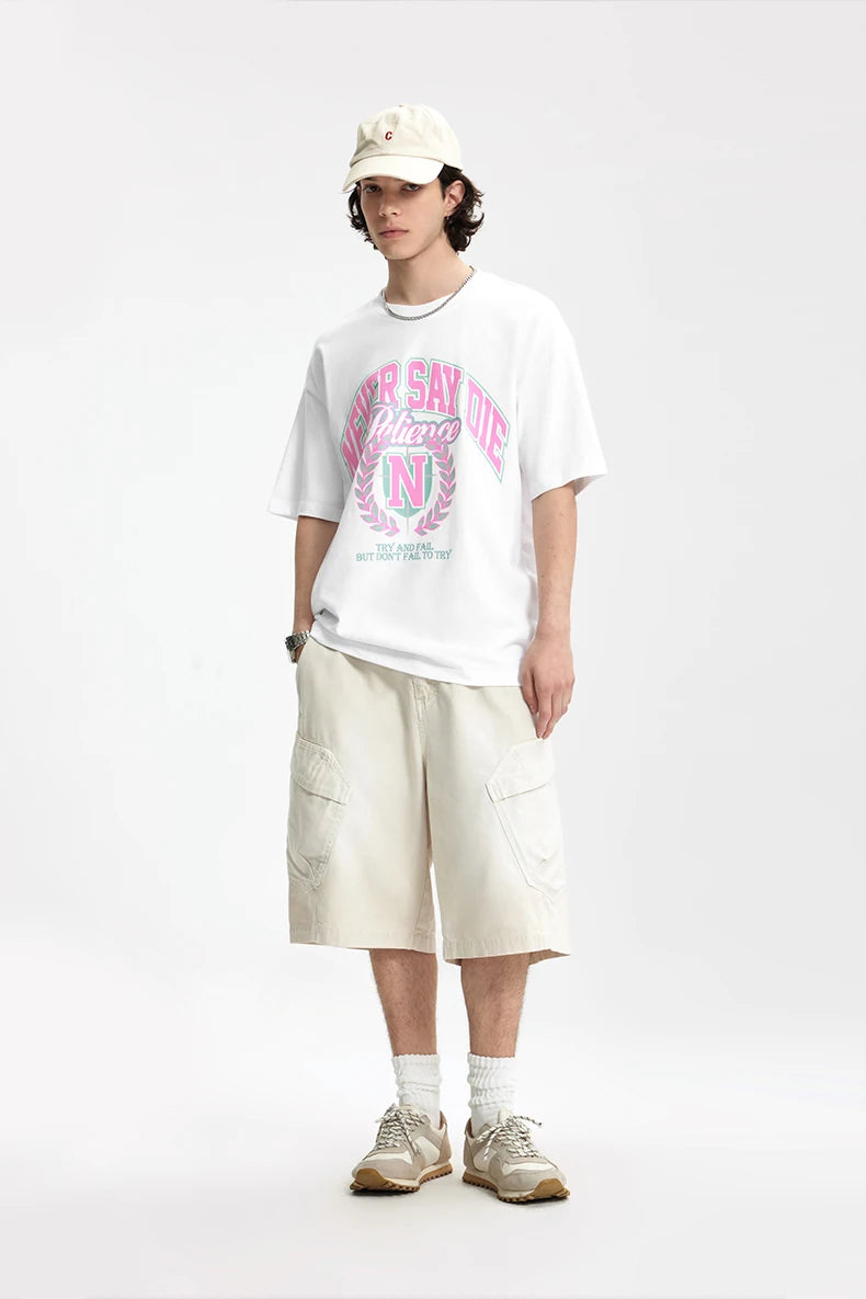 Men's College Printed Suede Beaded American Style Loose Short Sleeve T-Shirt