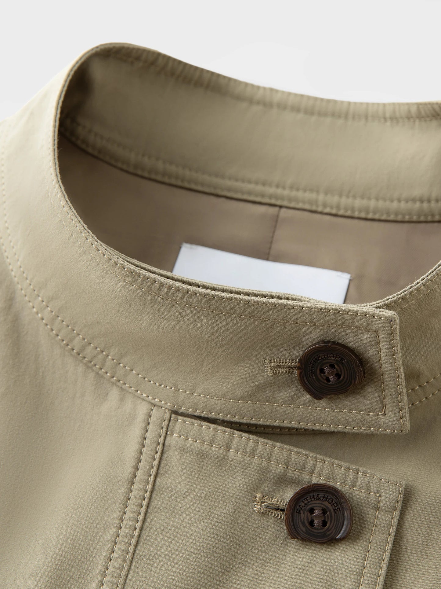 Stand Collar Trench Coat - Plaid Patchwork Relaxed Fit Windbreaker