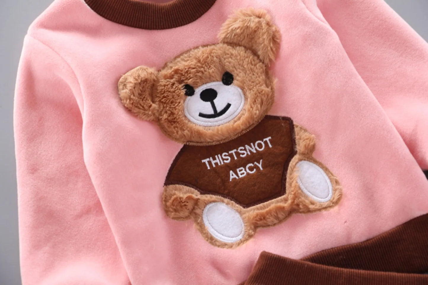 Children's Plush Warm Sports Three piece Set Little Bear Hooded Set Vest Long sleeved Sweater Set