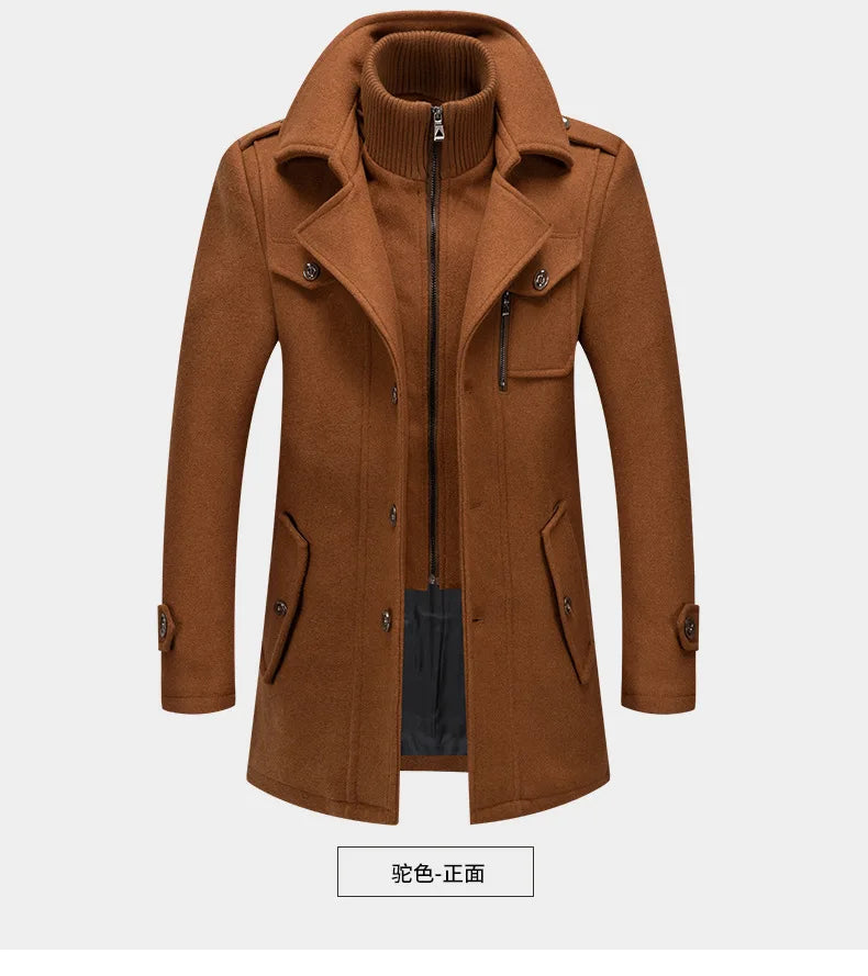 Men's Wool Blend Winter Overcoat - Single Breasted Trench Coat