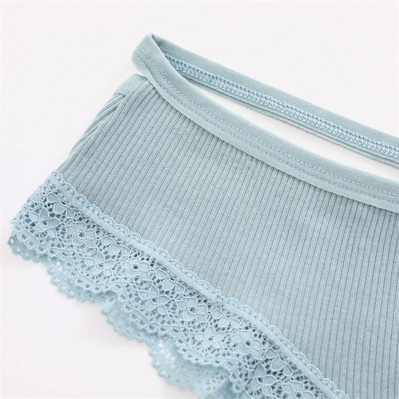 3PCS Women Cotton Underwear Panties Lace Briefs Low-Waist Cross Belt Hollow Out Cozy Lingerie