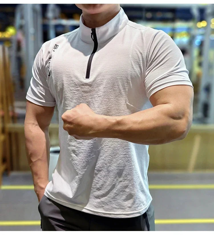 Men's Fitness Sport Clothing Bodybuilding Training Gym Running Short Sleeve Muscle Fit Top Quick Dry Rashguard T-Shirt