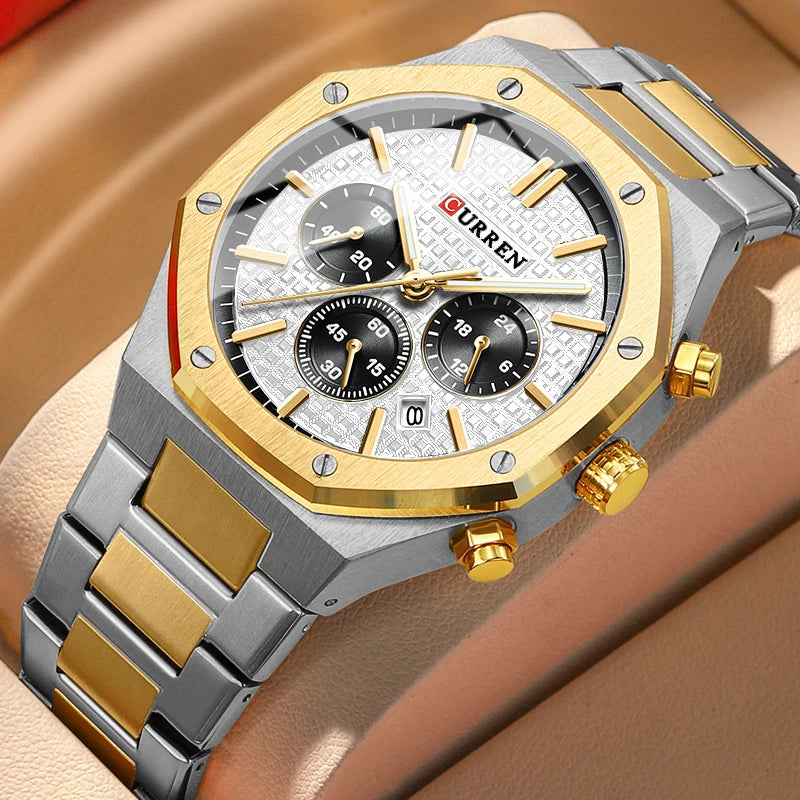 Luxury Gold Multifunction Quartz Watch - Luminous Sport Chronograph