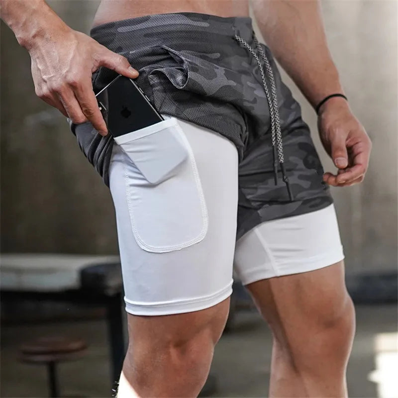 Camo Running Shorts Men 2 In 1 Double-deck Quick Dry GYM Sport Shorts Fitness Jogging Workout Shorts Sports Shorts