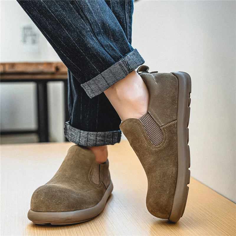 Men's Casual Sneakers British Style Loafers Slip-on Suede Leather Shoes