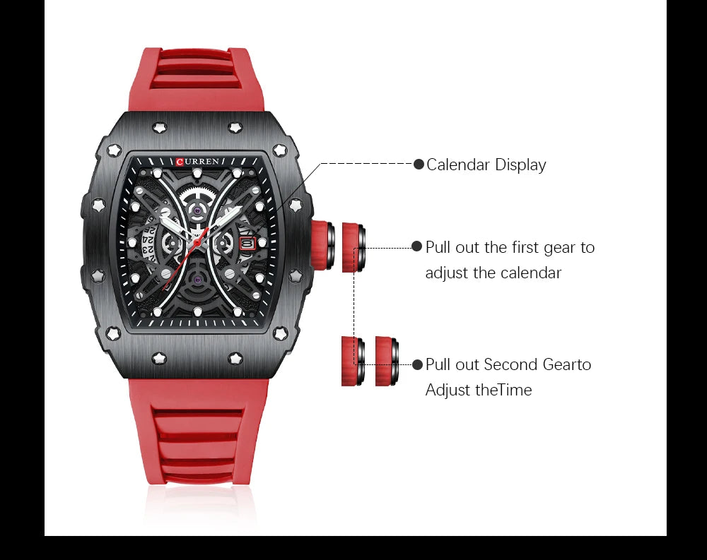 Men's 3D Quartz Stainless Steel Watch - Waterproof with Silicone Strap