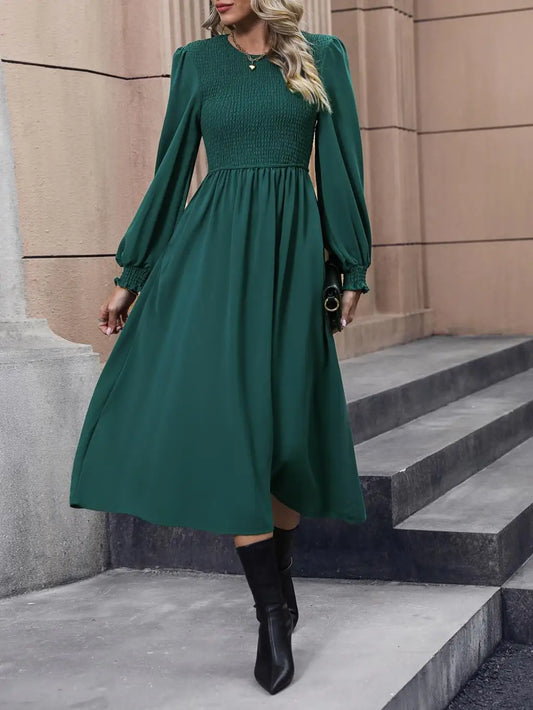 Women's Autumn Winter Elegant V-neck Lace Mid-Length High Waist Dress