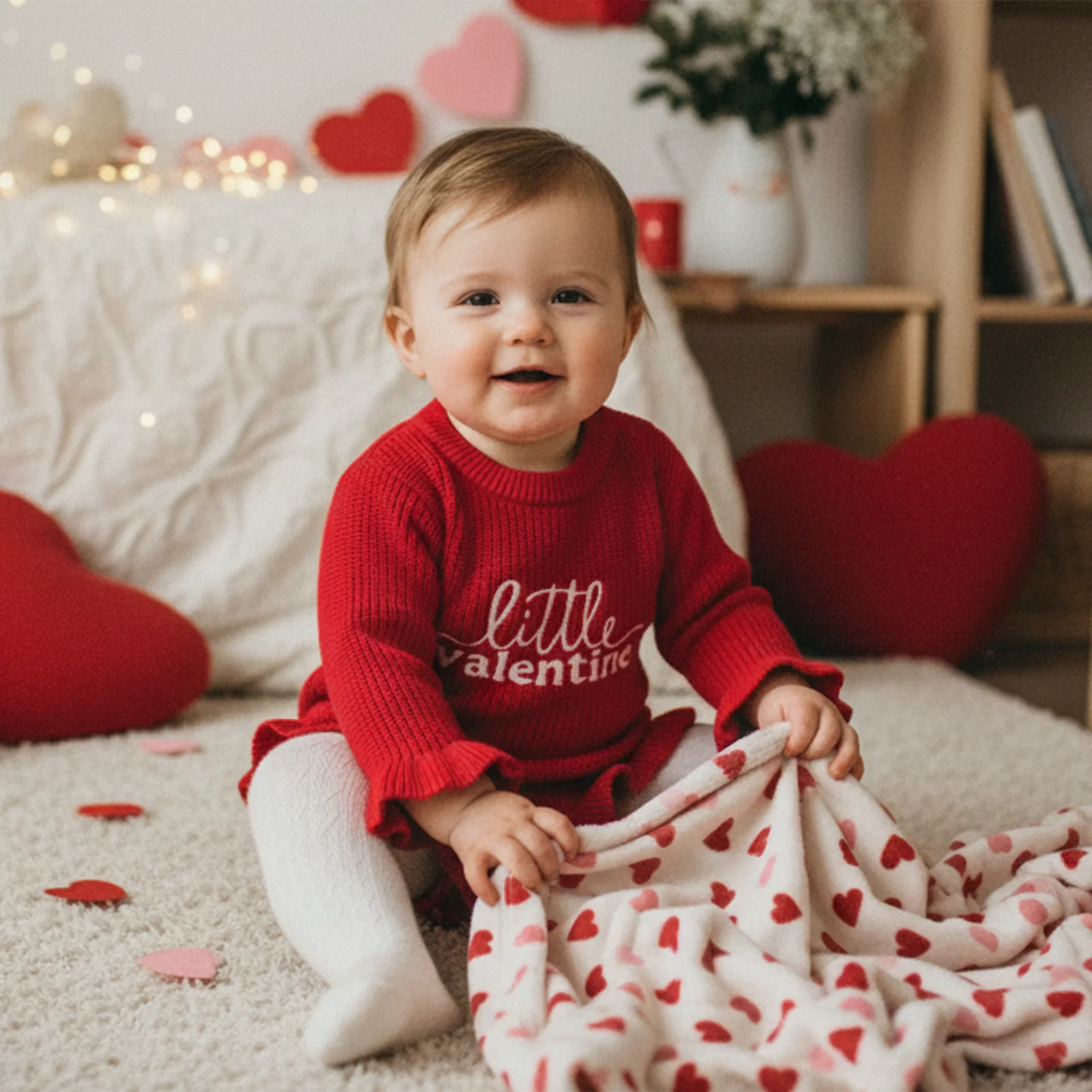 Baby Girls Boys Valentine's Day Sweater Romper - Letter Embroidery Long Sleeve Jumpsuit 0-18M