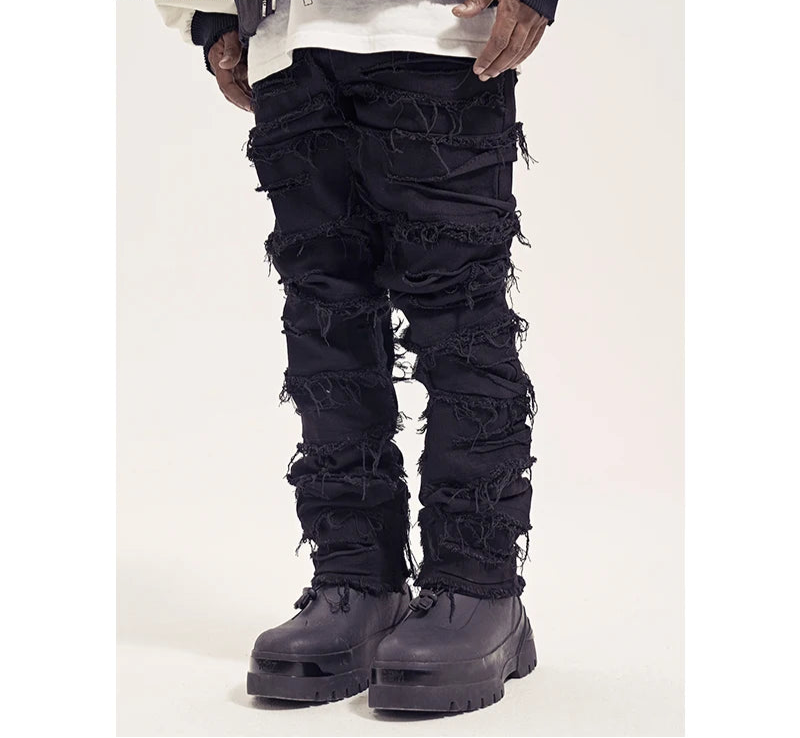 Men's Ripped Denim Straight Patchwork Baggy Jeans