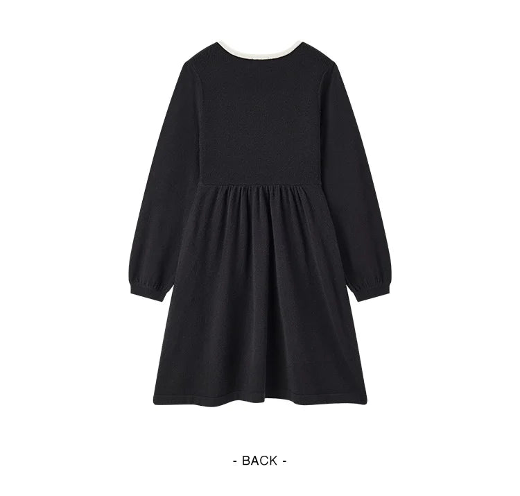 Women's Color Block Knit Dress - Square Neck French Style Slim Fit Winter 2025