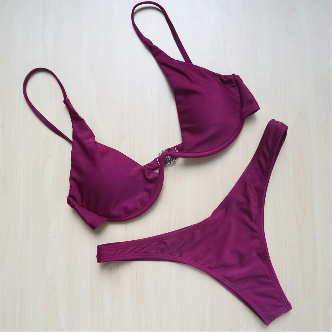 Women's V-Bar Underwired Bikini Set | V-Shape Wire Padded Two-Piece Swimwear