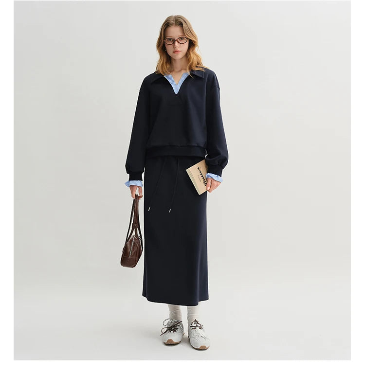 Women's Autumn Long Sleeve Shirt & A-Line Skirt Outfit