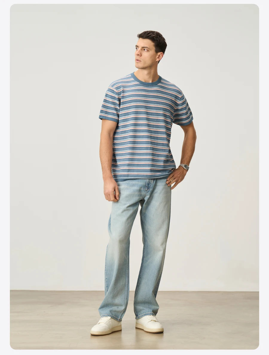 Men's Premium Knitted Striped T-Shirt - 14 Gauge Jacquard Regular Fit