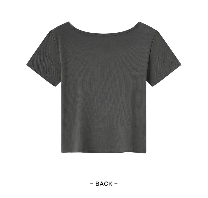 Women's Square Neck Short-Sleeved Slim Fit Top - Versatile Layering Piece