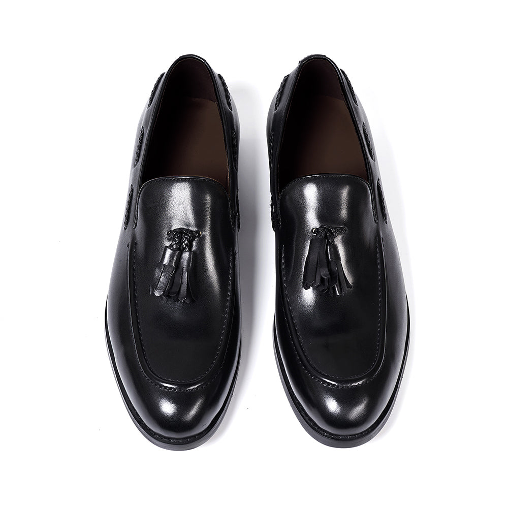 Classic Men's Tassel Loafers Genuine Leather Handmade Slip on Comfortable Office Wedding Shoes