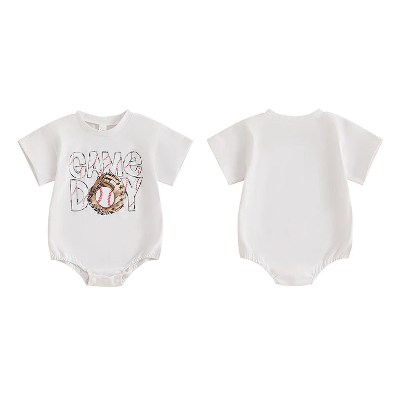 0-18M Baby Girls Boys Baseball Romper Letter Print Short Sleeve Bodysuit  Summer Babygrow