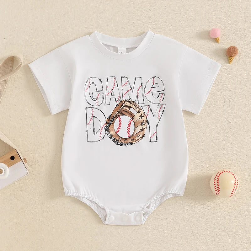 0-18M Baby Girls Boys Baseball Romper Letter Print Short Sleeve Bodysuit  Summer Babygrow