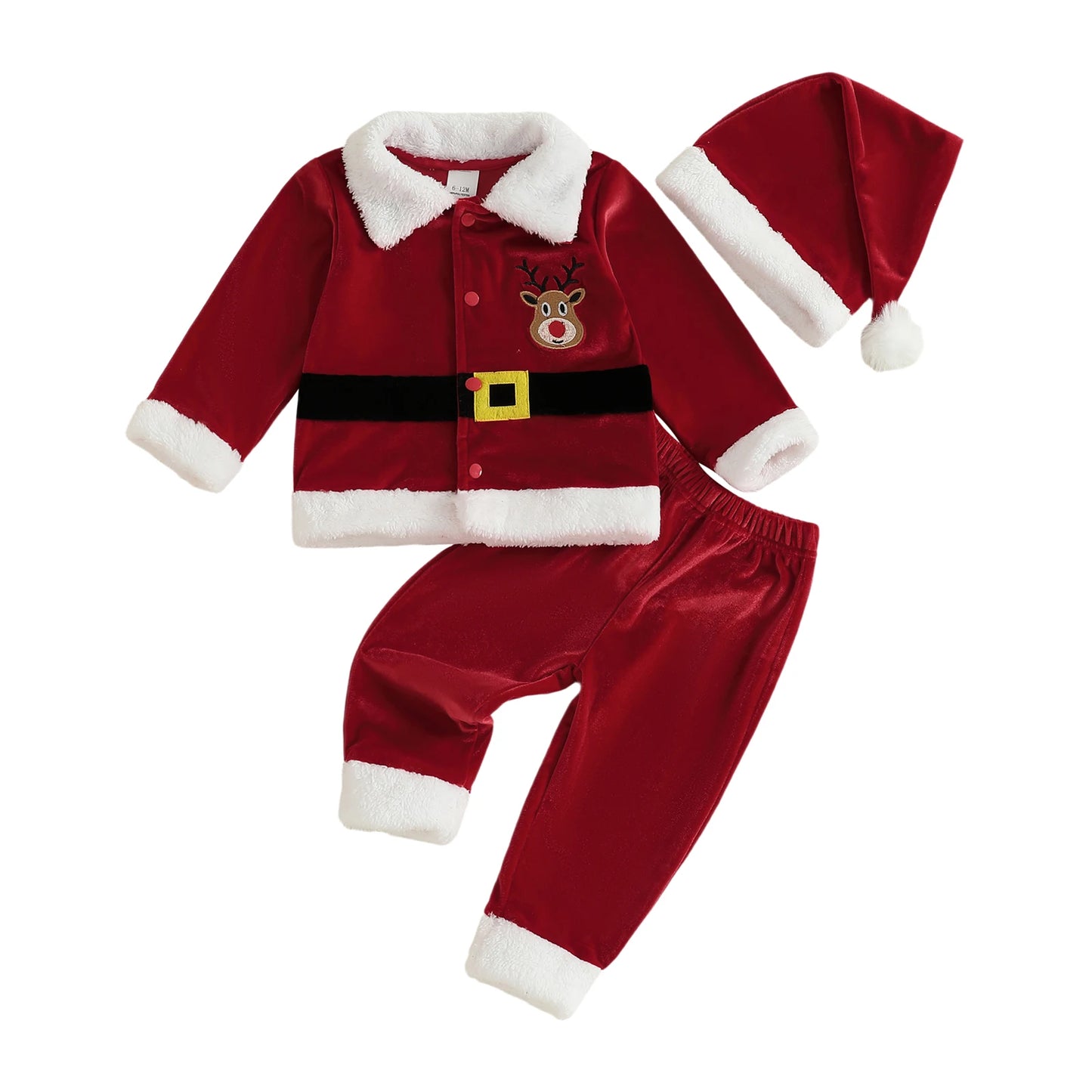 Christmas Santa Costume Set - Kids Lapel Button Down Top & Pants Outfit