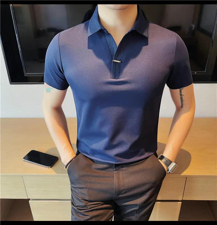 Men's Summer Slim Fit Casual Short Sleeve Style Turn Down Collar Polo Shirt