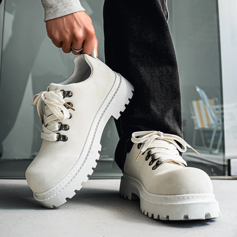 Men's Platform Suede Leather Lace-up Derby Shoes
