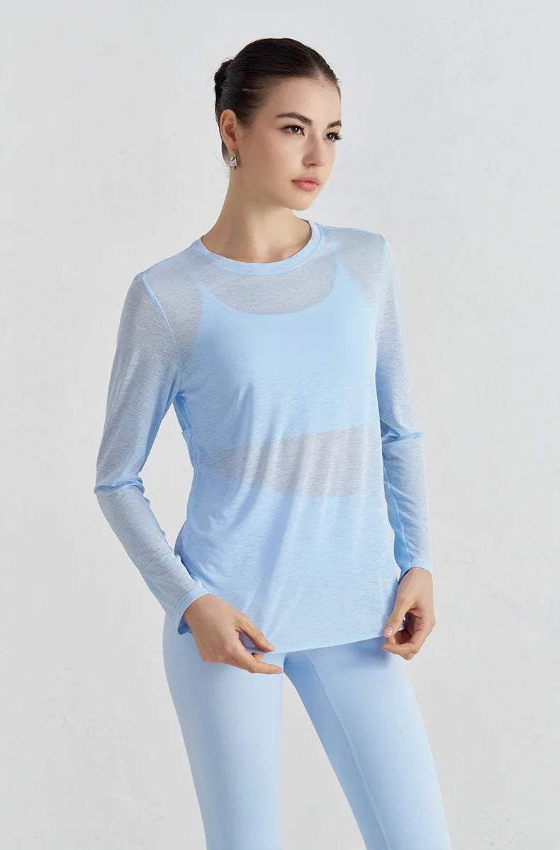 Tear Drop Back Running Top - Long Sleeve Quick Dry Breathable Yoga Shirt