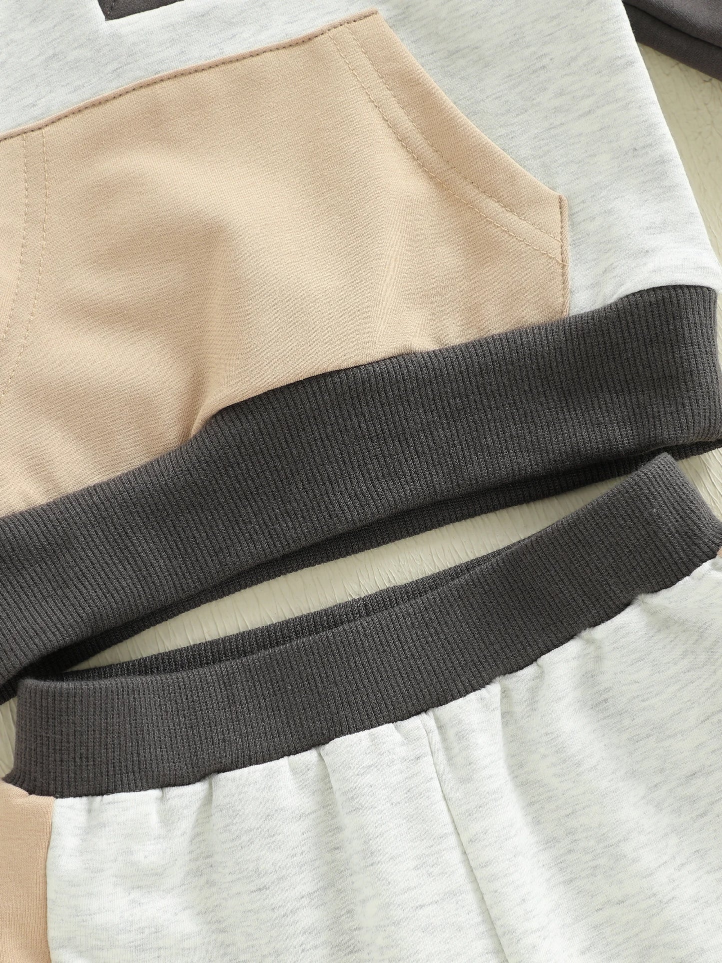 Toddler Kids Boys Girls Colour Patchwork Long Sleeve Stand Collar Pullover and Pants Set