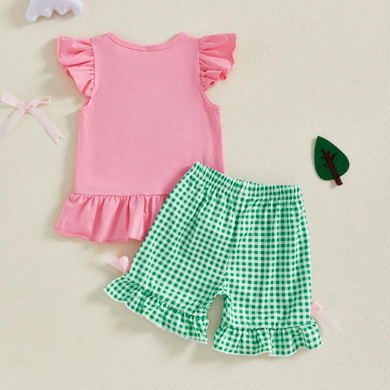 Baby Girls Summer Clothes Set - Baseball Embroidery Ruffle T-Shirt & Shorts