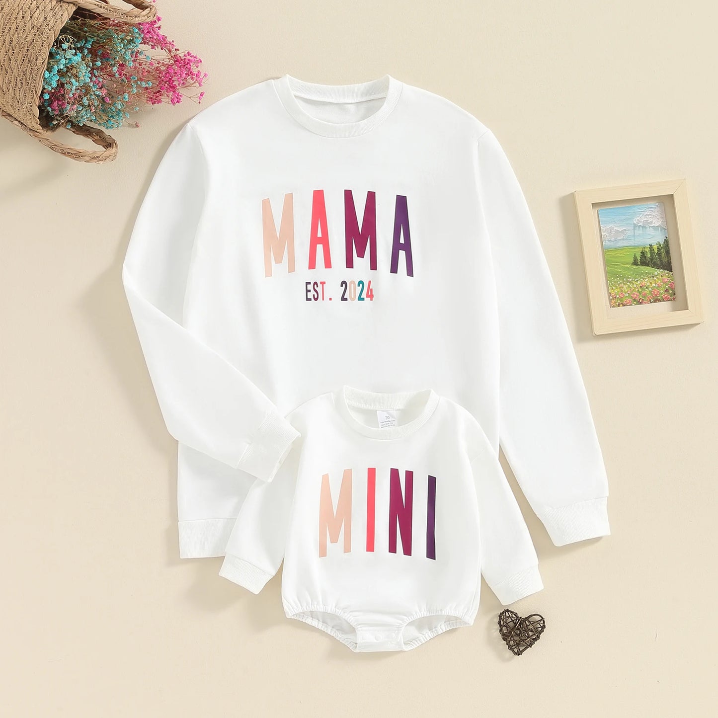 Family Matching Sweatshirt Outfits Letters Print Long Sleeve Spring Fall Pullover Baby Girls Boys Romper