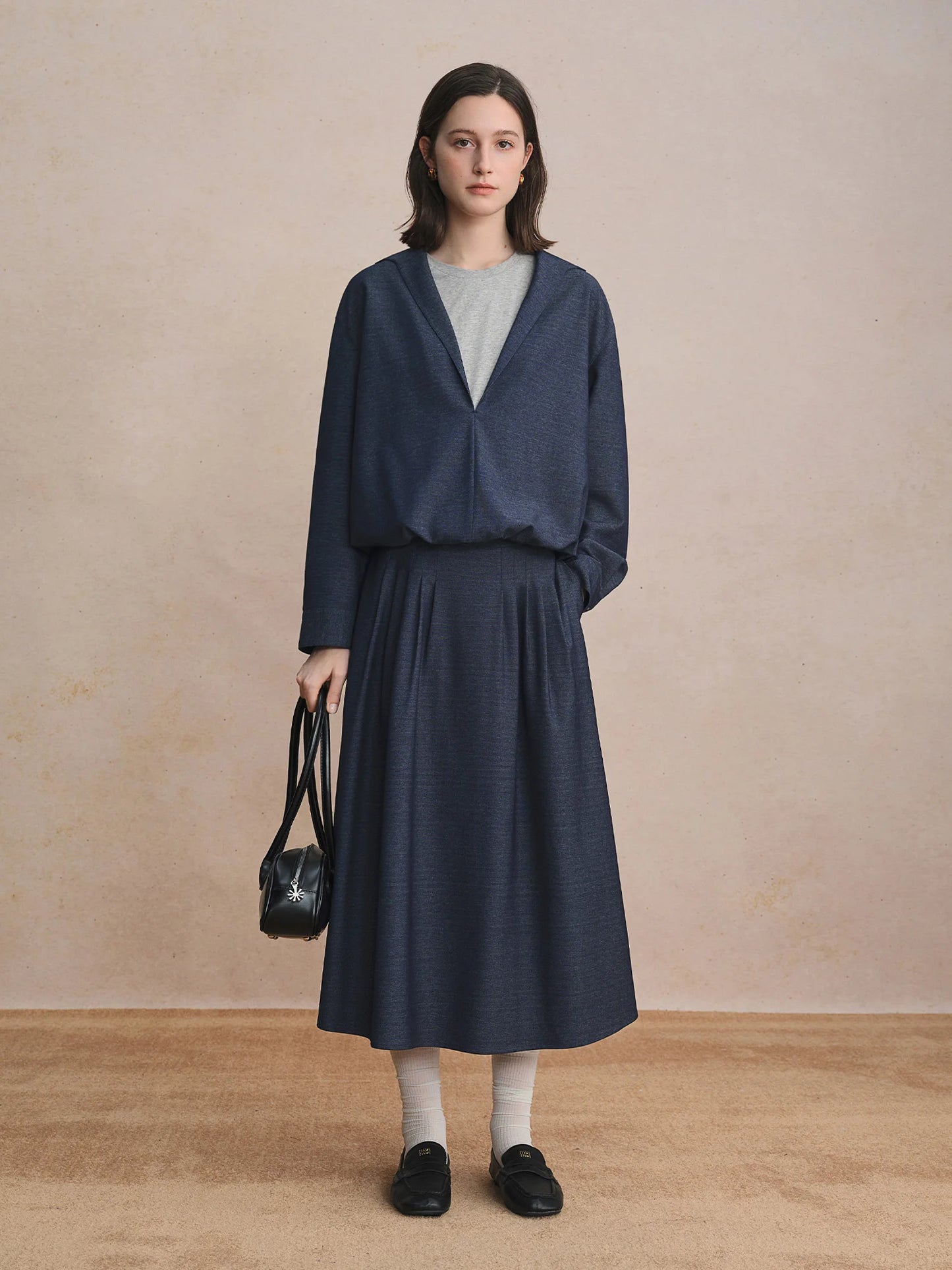 Navy Blue Three Piece Set - Coordinated Outfit for Office and Casual Wear