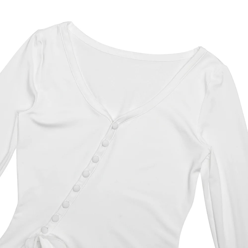 Women's Ruffled Mini Dress - Single-Breasted V-Neck with Flare Sleeves
