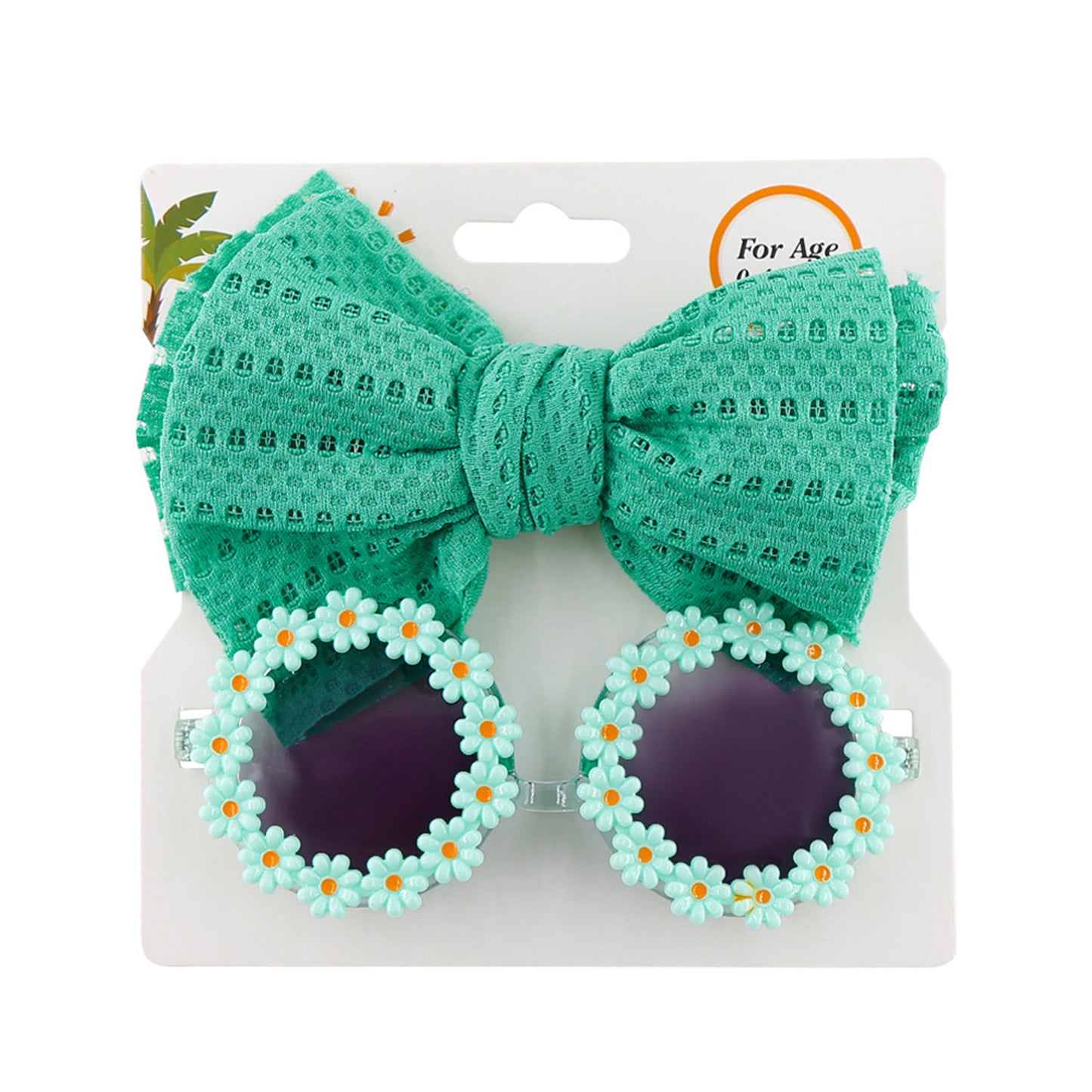 Children Kids Girls  Sunglasses Headband Set  - 2pcs Sunflower Sunglasses Matching Elastic Hollow Bow Hair Band