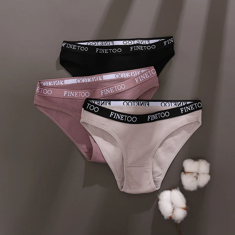 Women's 4Pcs Cotton Striped Underwear Panties Letter Belt Briefs  Low Waist Lingerie