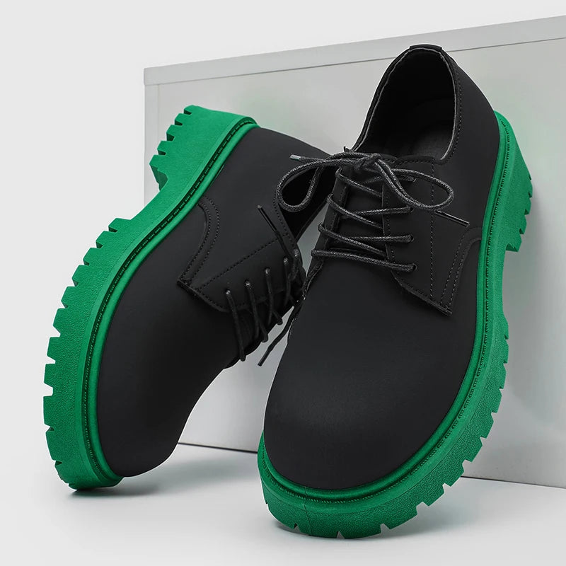 Platform Derby Shoes - Men's Genuine Leather Business & Casual Footwear